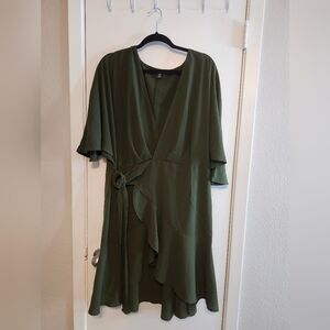SHEIN Olive Green V-Neck Dress